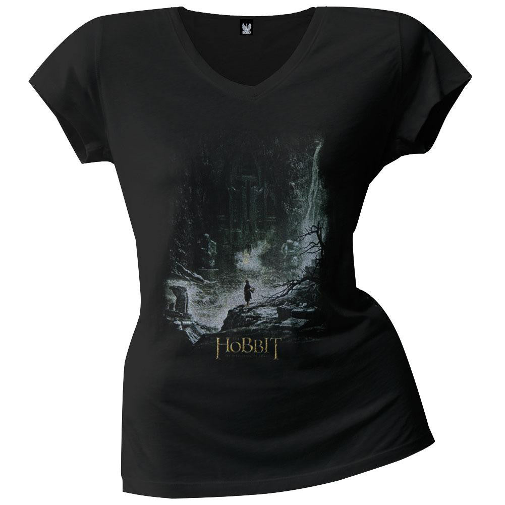 The Hobbit - At Smaug's Door Juniors V-Neck T-Shirt Juniors T-Shirts The Hobbit SM Black