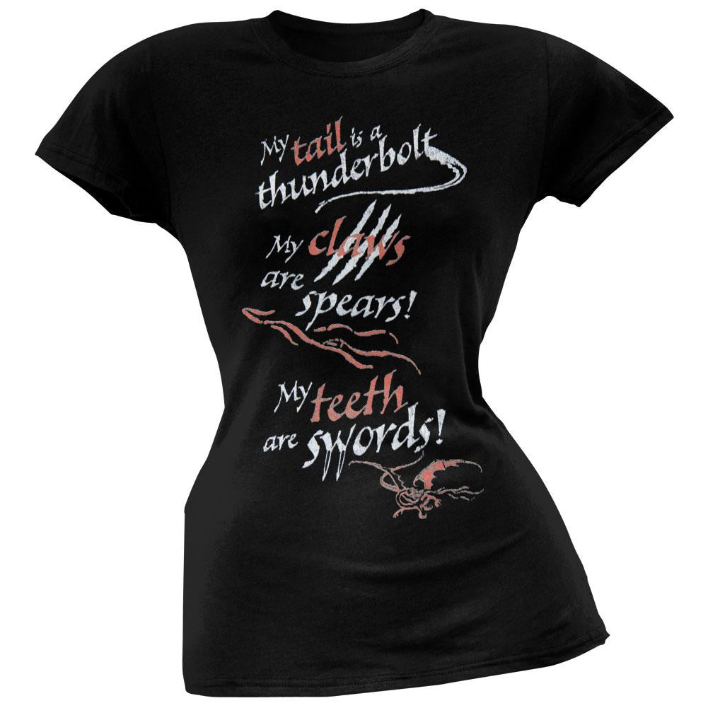 The Hobbit - Tail Claws Teeth Juniors T-Shirt Juniors T-Shirts The Hobbit LG Black