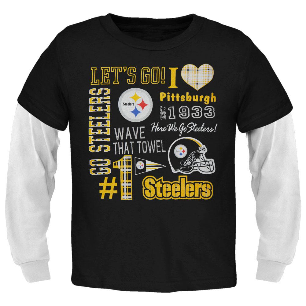 Pittsburgh Steelers - Spirit Youth Long Sleeve 2Fer Long Sleeve T-Shirt Youth Long Sleeves Pittsburgh Steelers 16/18Y Black