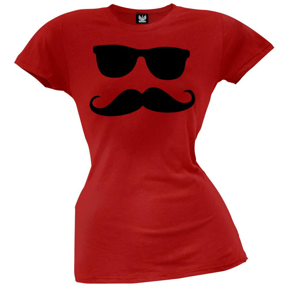 Mustache Man Juniors Red T-Shirt Juniors T-Shirts Old Glory