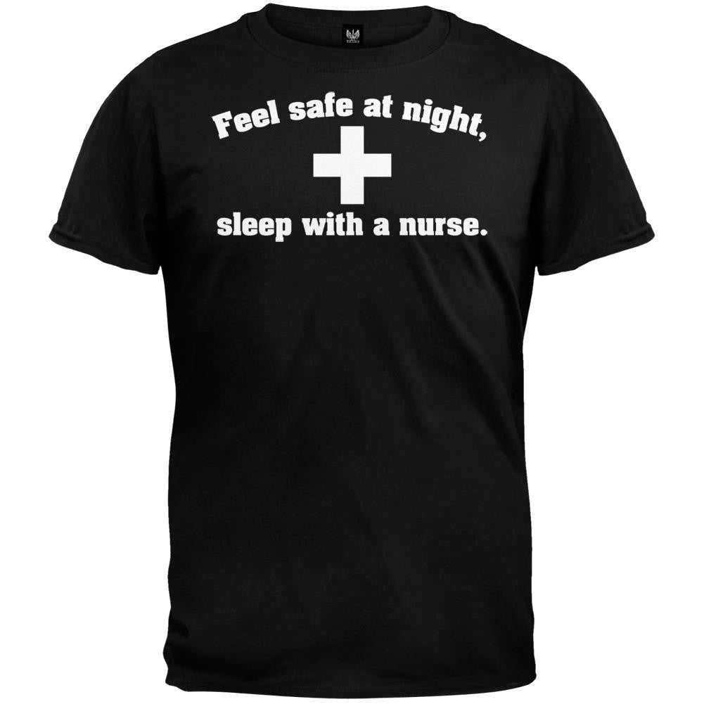 Feel Safe At Night Sleep With a Nurse Black T-Shirt Men's T-Shirts Old Glory 2XL Black