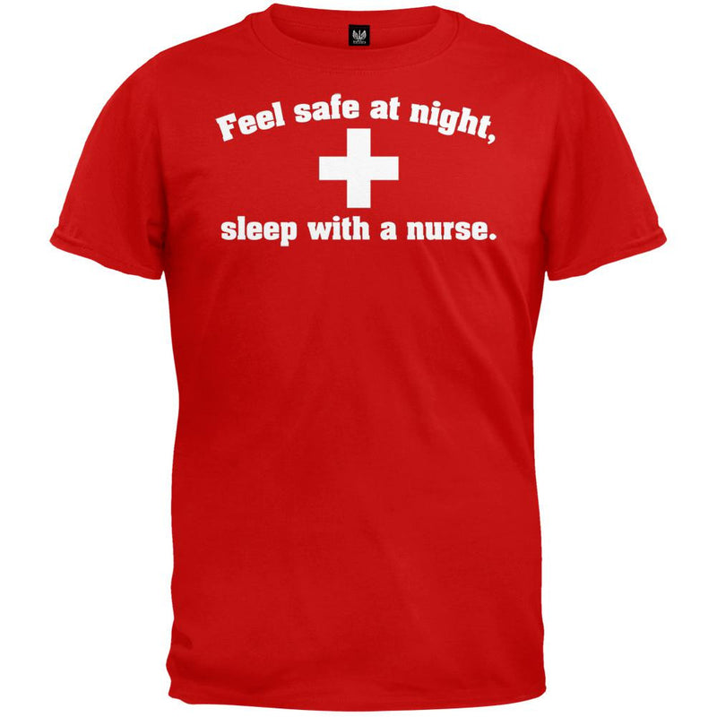 Feel Safe At Night Sleep With a Nurse Black T-Shirt Men's T-Shirts Old Glory 2XL Red