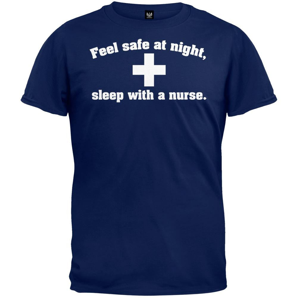 Feel Safe At Night Sleep With a Nurse Black T-Shirt Men's T-Shirts Old Glory 2XL Dark Blue