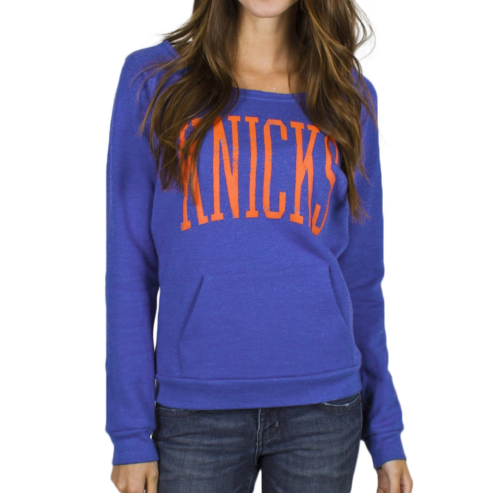 New York Knicks - Fadeaway Slouch Neck Juniors Sweatshirt Juniors Sweatshirts New York Knicks LG Blue