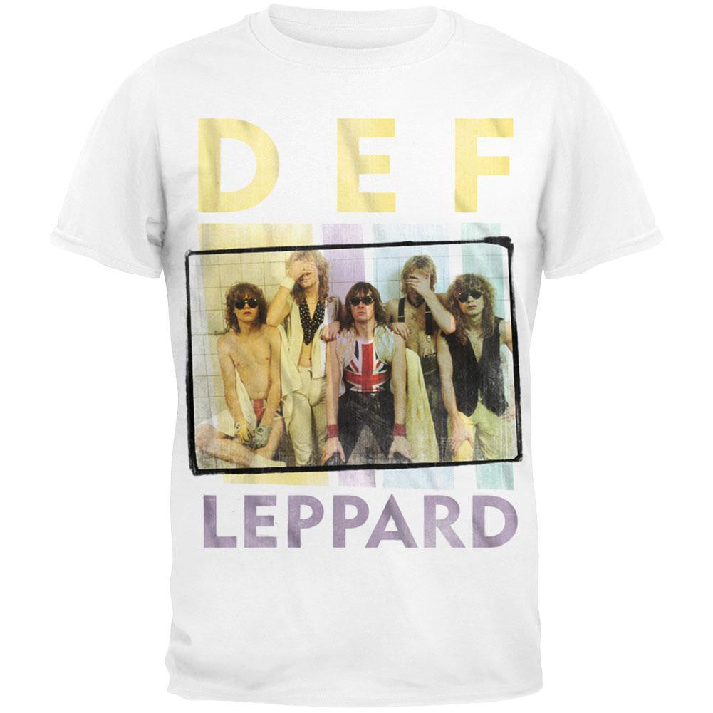 Def Leppard - Square Box Photo Logo T-Shirt Men's T-Shirts Def Leppard 2XL White