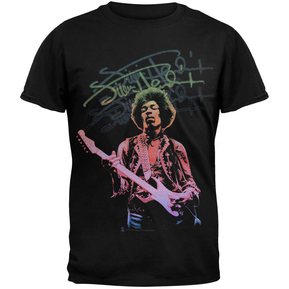 Jimi Hendrix - Triple Signature Soft T-Shirt Men's T-Shirts Jimi Hendrix SM Black