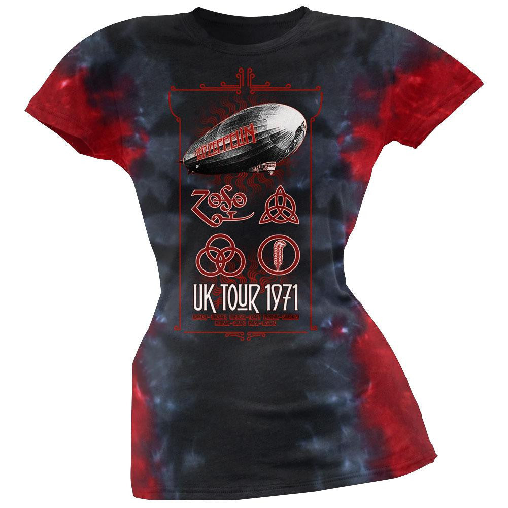 Led Zeppelin - UK Tour 1971 Juniors Tie Dye T-Shirt Juniors T-Shirts Led Zeppelin SM Multi