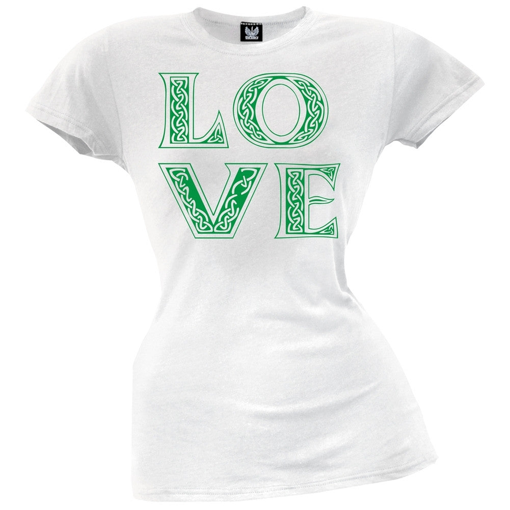 St. Patricks Day - LOVE Juniors T-Shirt Juniors T-Shirts Old Glory SM White