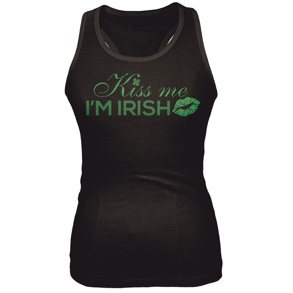 Kiss Me I'm Irish Juniors Tank Top Juniors Tank Tops Old Glory SM Black