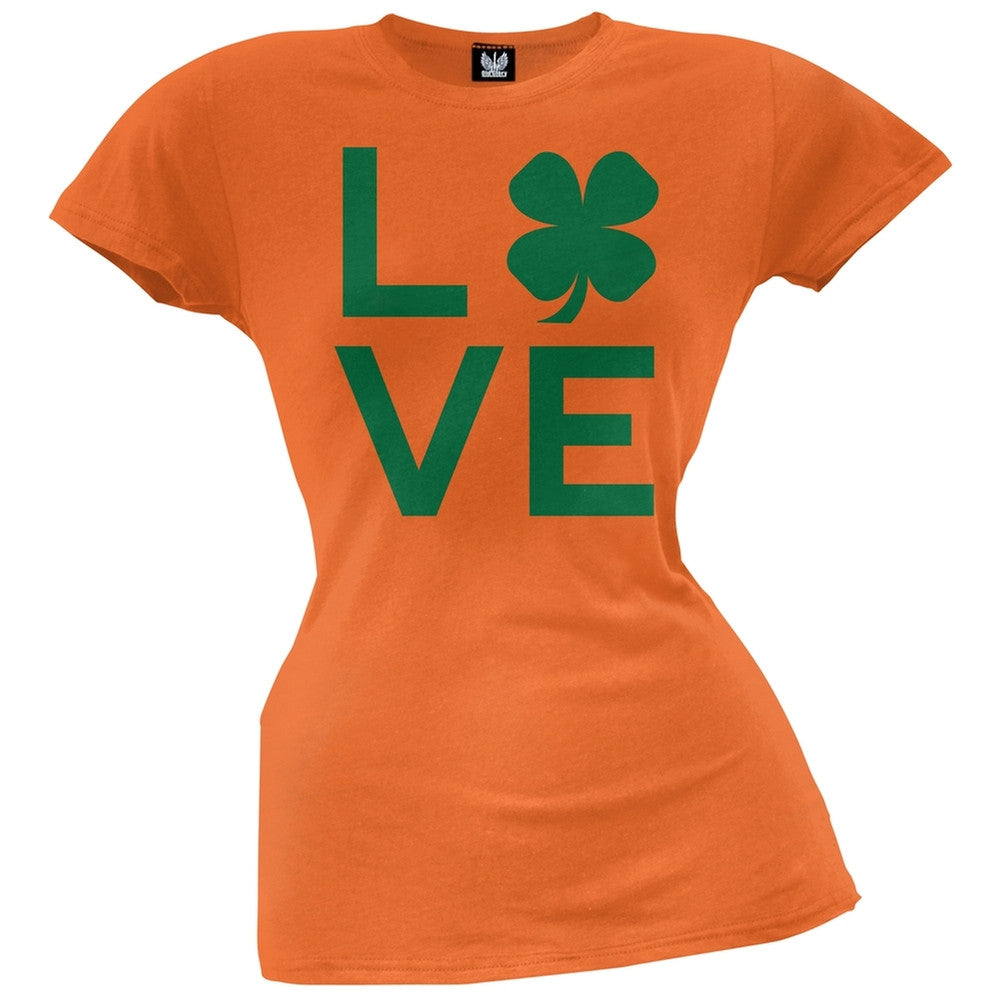 St. Patricks Day - Shamrock Love Juniors Green T-Shirt Juniors T-Shirts Old Glory