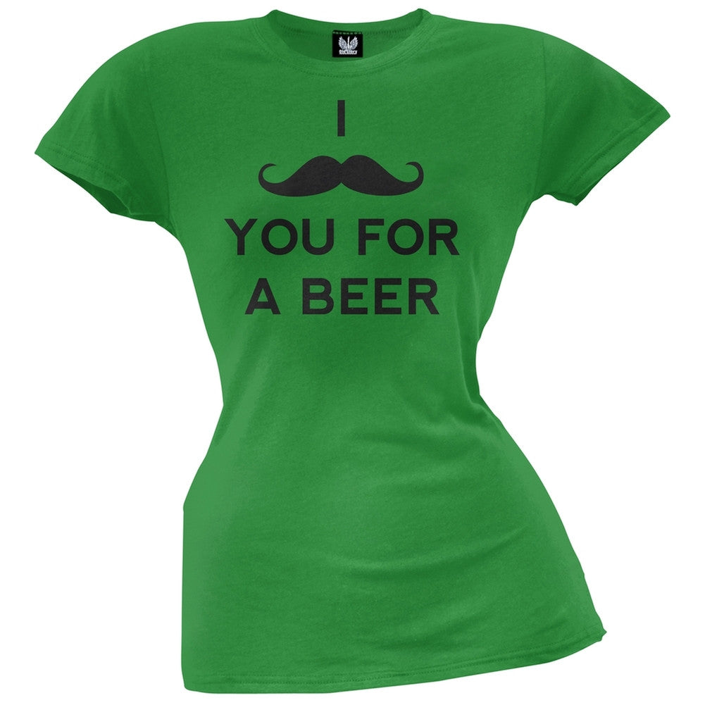 I Mustache You For a Beer Green Juniors T-Shirt Juniors T-Shirts Old Glory SM Green