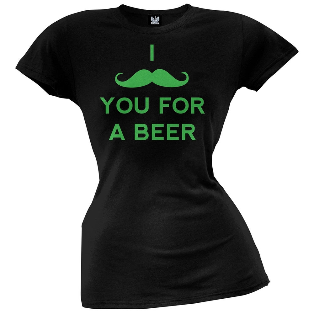 I Mustache You For a Beer Green Juniors T-Shirt Juniors T-Shirts Old Glory SM Black