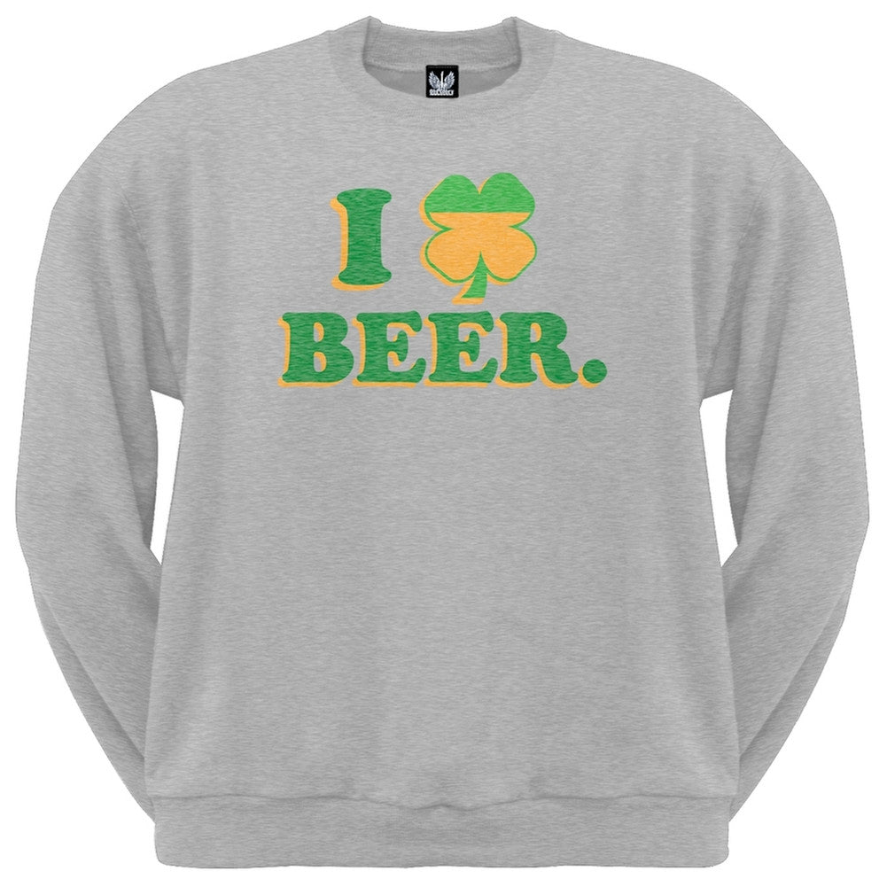 I Shamrock Beer Crew Neck Sweatshirt Men's Sweatshirts Old Glory SM Grey