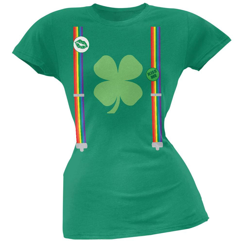 St. Patricks Day - Rainbow Suspenders Juniors T-Shirt Juniors T-Shirts Old Glory