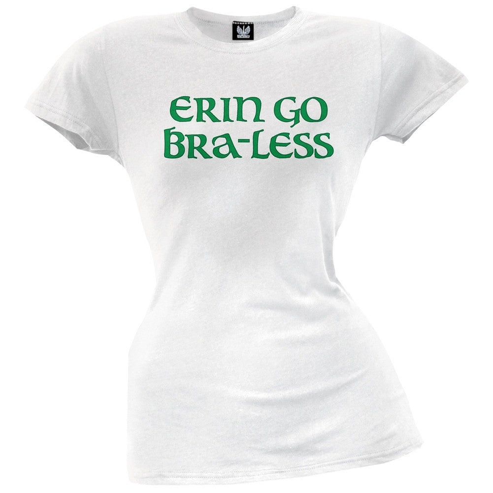 Erin Go Bra-Less Juniors T-Shirt Juniors T-Shirts Old Glory SM White