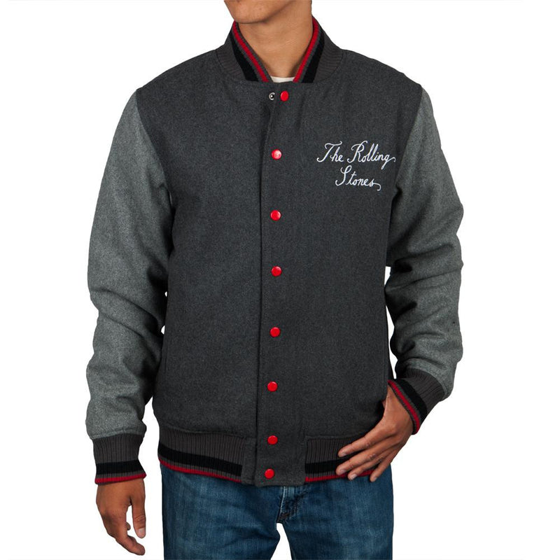Rolling Stones Tongue Mens Varsity Jacket Men's Jackets Rolling Stones MD Grey
