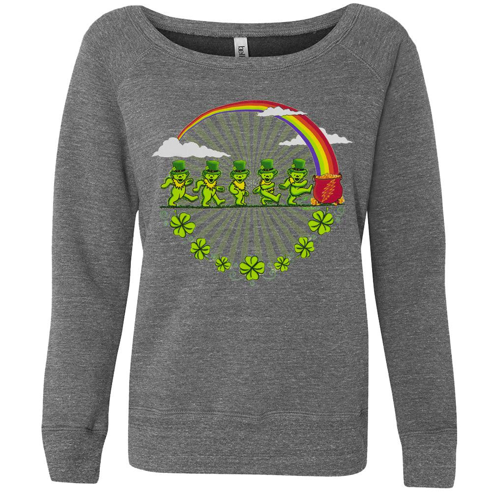 Grateful Dead - Leprechaun Bears Grey Off-Shoulder Juniors Sweatshirt Juniors Sweatshirts Grateful Dead