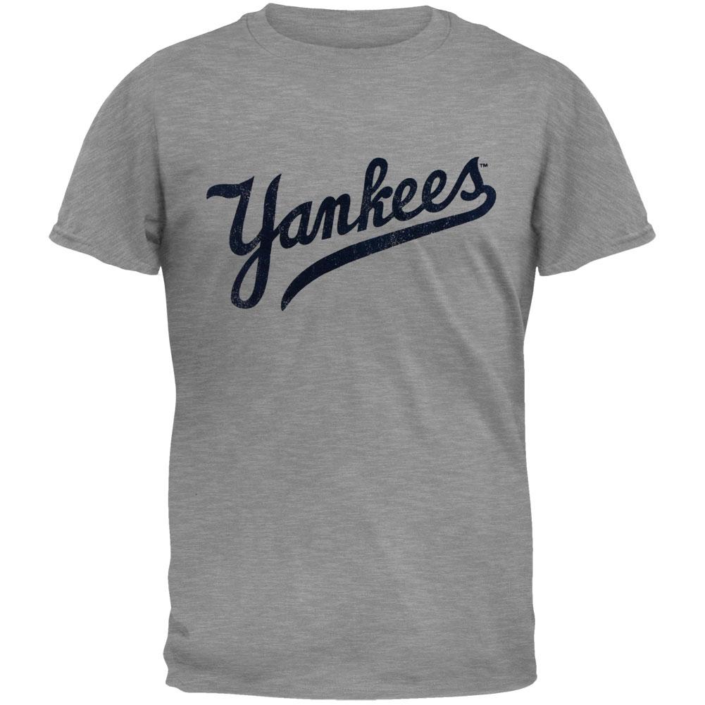 New York Yankees - Cursive Logo Soft T-Shirt Men's T-Shirts New York Yankees 2XL Grey