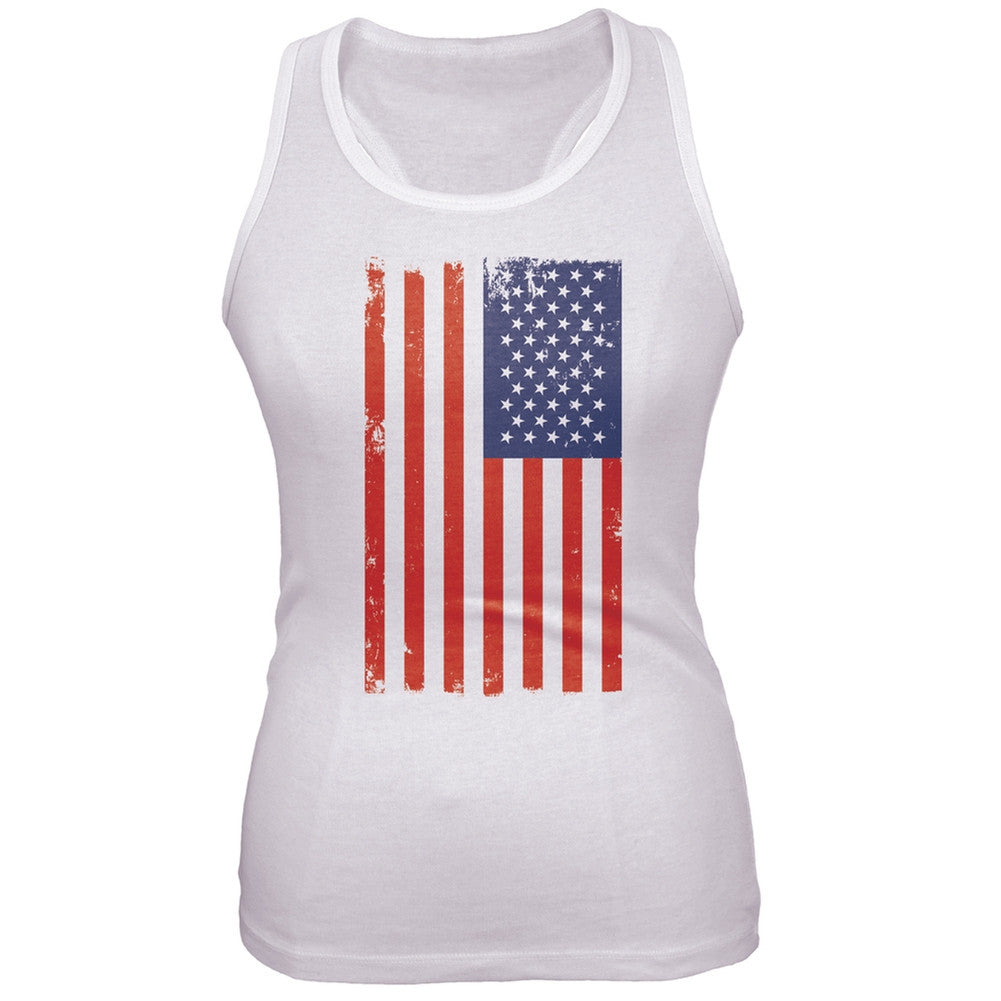 Distressed Flag White Juniors Tank Top Juniors Tank Tops Old Glory 2XL White