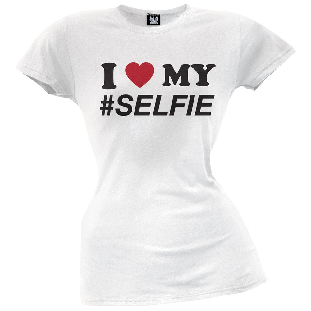 I Heart my Selfie Juniors T-Shirt Juniors T-Shirts Old Glory 2XL White