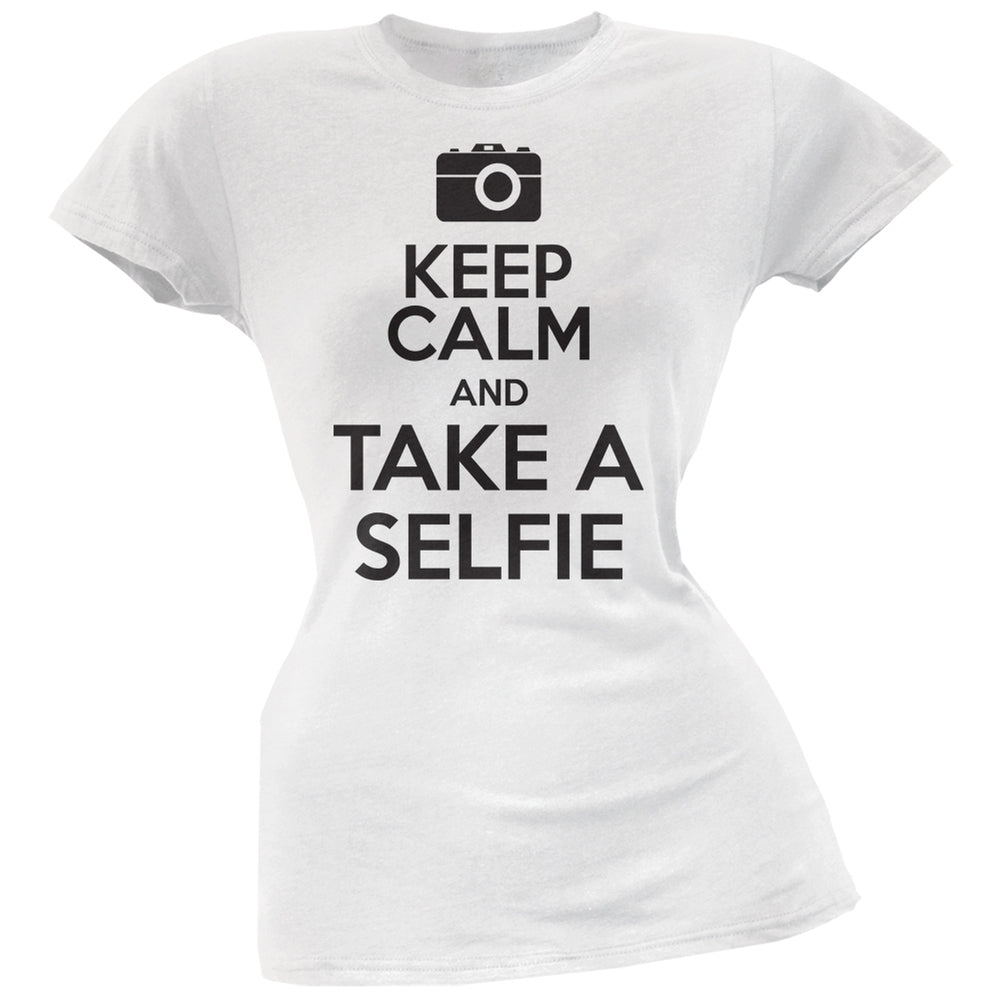 Keep Calm and Take a selfie Juniors T-Shirt Juniors T-Shirts Old Glory 2XL White