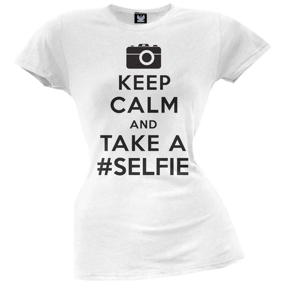 Keep Calm Take a Selfie Heather Grey Soft Juniors T-Shirt Juniors T-Shirts Old Glory