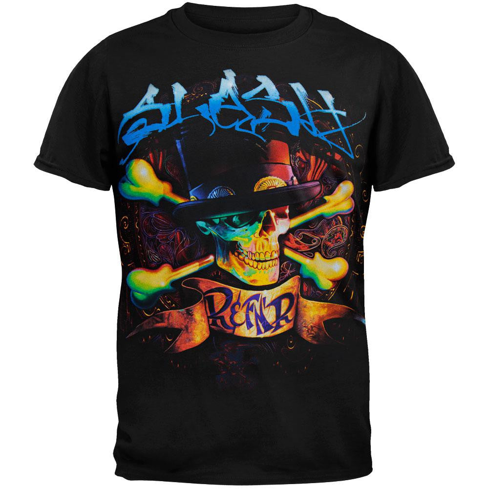 Slash - Blue Letters Top Hat Crossbones Black T-Shirt Men's T-Shirts Slash 2XL Black