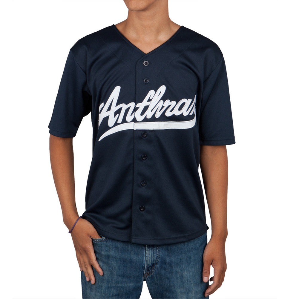 Anthrax - Big A Pentagram Baseball Jersey Men's Baseball Jerseys Anthrax SM Dark Blue