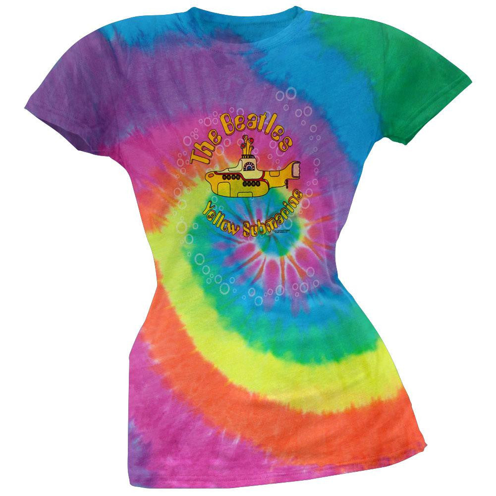 Beatles - Yellow Sub Spiral Juniors Tie Dye T-Shirt Juniors T-Shirts The Beatles LG Multi