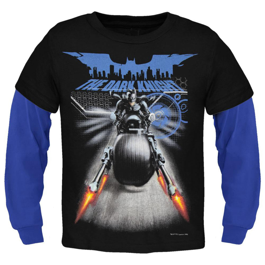 Batman - Shooting Cycle Juvy 2fer Long Sleeve T-Shirt Juvenile Long Sleeves Batman 5-Apr Black