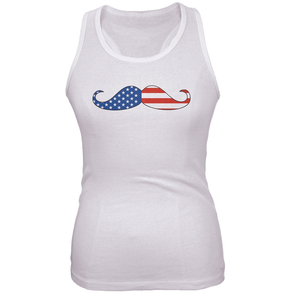 America Mustache Juniors Tank Top Juniors Tank Tops Old Glory 2XL White