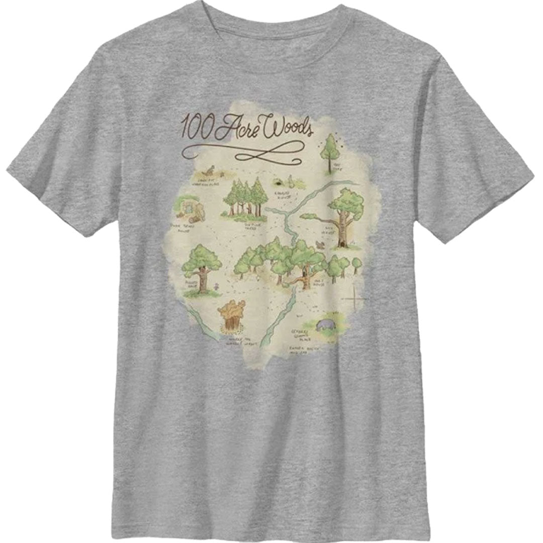 Winnie The Pooh - 100 Acre Woods Youth Grey T-Shirt Men's T-Shirts Winnie the Pooh XL Grey