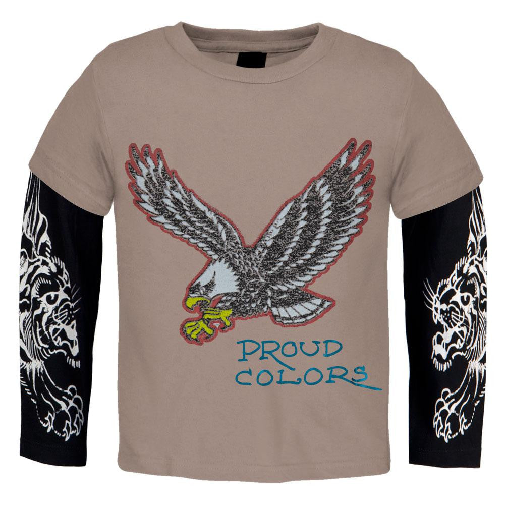 Ed Hardy - Eagle Proud Colors Juvy 2fer Long Sleeve T-Shirt Juvenile Long Sleeves Ed Hardy J4/5 Brown