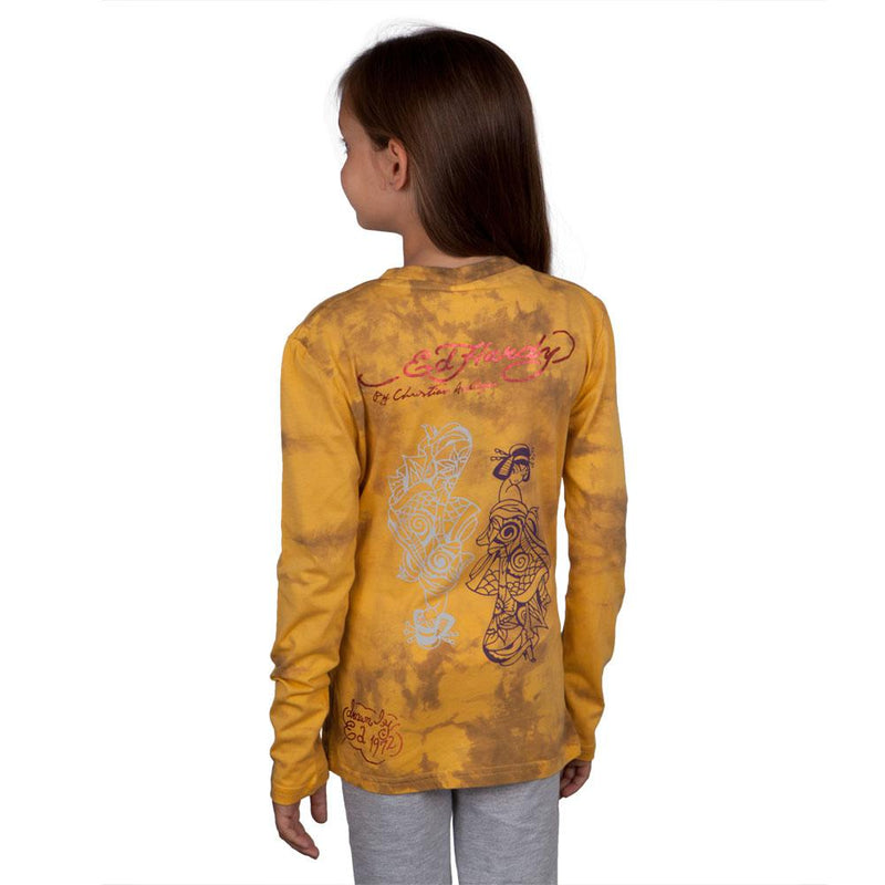 Ed Hardy - Geisha In Koi Veil Girl's Youth Long Sleeve Graphic Tee Youth Long Sleeves Ed Hardy