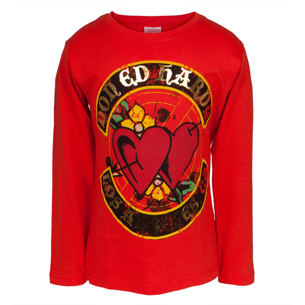 Ed Hardy - Dual Hearts Girls Juvy Long Sleeve T-Shirt Juvenile Long Sleeves Ed Hardy J4/5 Red