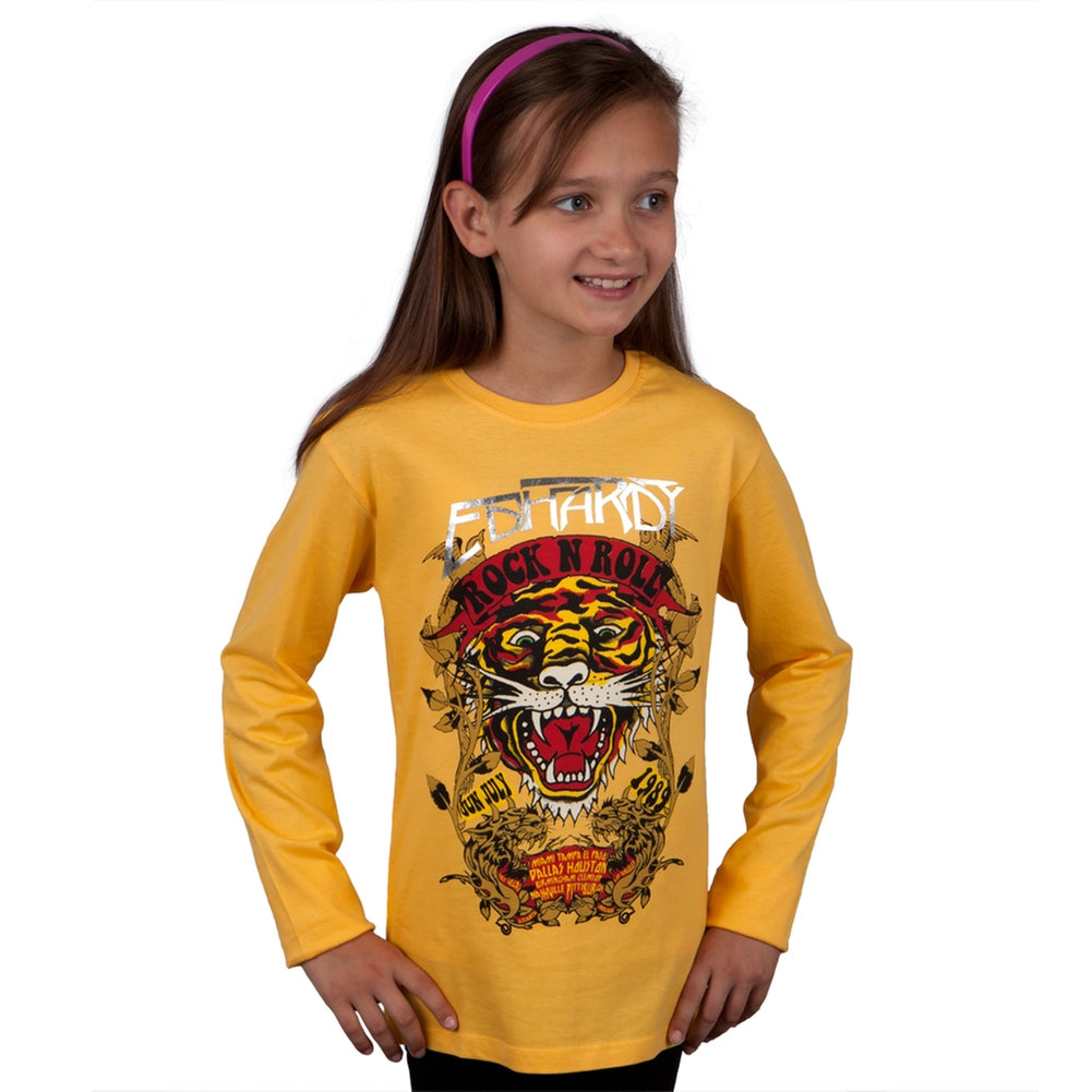 Ed Hardy - Rock N Roll Tiger Girls Youth Long Sleeve Youth Long Sleeves Ed Hardy LG Yellow