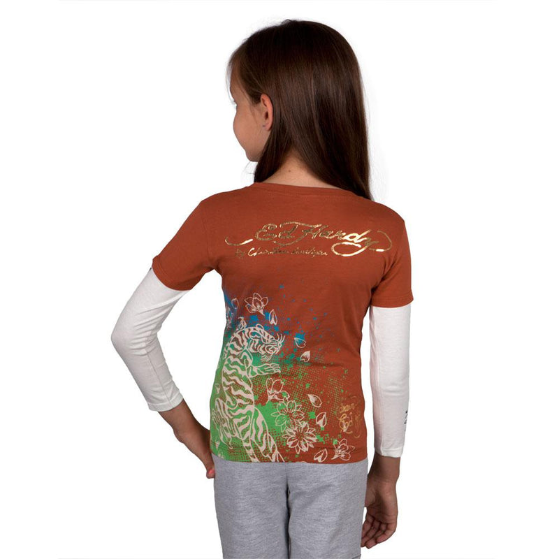 Ed Hardy - Side Geisha Stencil Girls Juvy 2fer Long Sleeve T-Shirt Juvenile Long Sleeves Ed Hardy