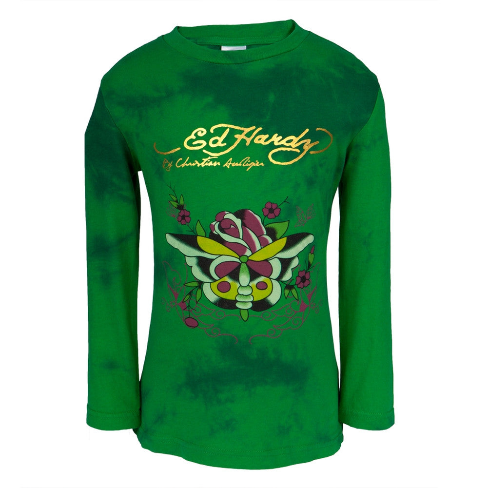 Ed Hardy - Butterfly Rose Girls Juvy Long Sleeve T-Shirt Juvenile Long Sleeves Ed Hardy J4/5 Green
