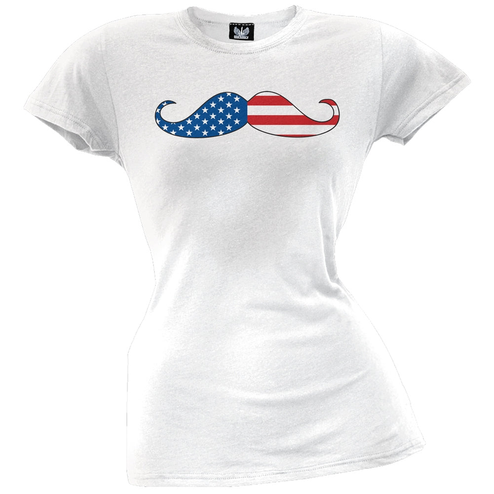 America Mustache Juniors T-Shirt Juniors Tank Tops Old Glory 2XL White