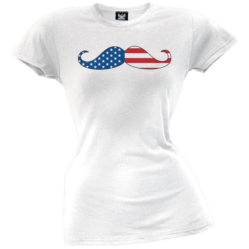 America Mustache Juniors T-Shirt Juniors Tank Tops Old Glory