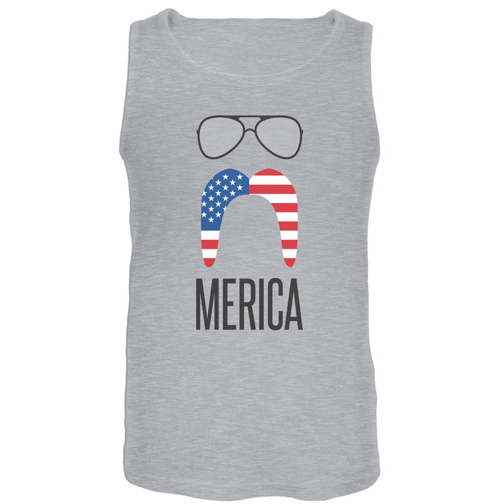 Merica Sunglasses and Mustache Tank Top Men's Tank Tops Old Glory LG Grey