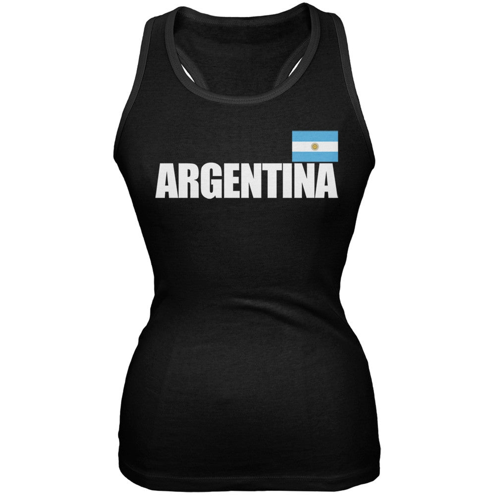 World Cup Argentina Flag & Letters Black Soccer Juniors Tank Top Juniors Tank Tops FIFA