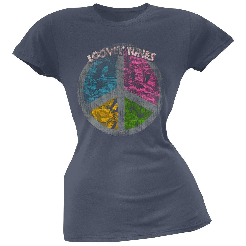 Looney Tunes - Peace Sign Juniors T-Shirt Juniors T-Shirts Looney Tunes LG Blue
