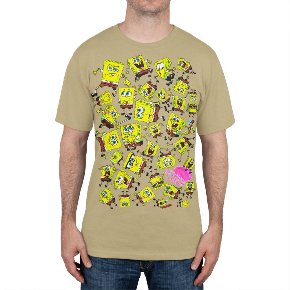 Spongebob Squarepants - Spongebob Emotions All-Over T-Shirt Men's T-Shirts Spongebob Squarepants 2XL Tan