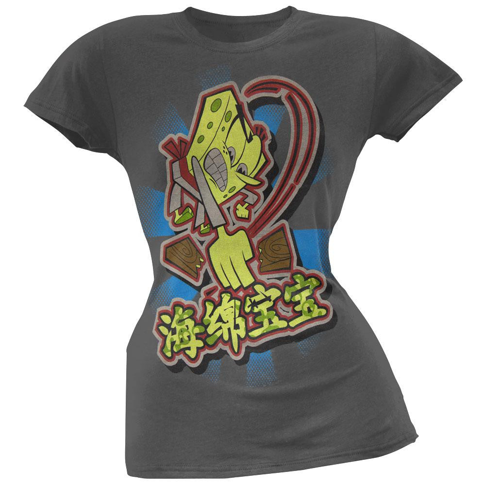 Spongebob Squarepants - Karate Chop Juniors Grey T-Shirt Juniors T-Shirts Spongebob Squarepants SM Grey
