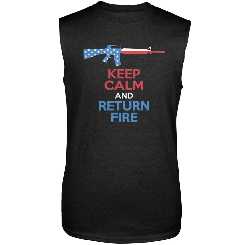 Keep Calm and Return Fire Dark Heather Adult T-Shirt Men's T-Shirts Old Glory