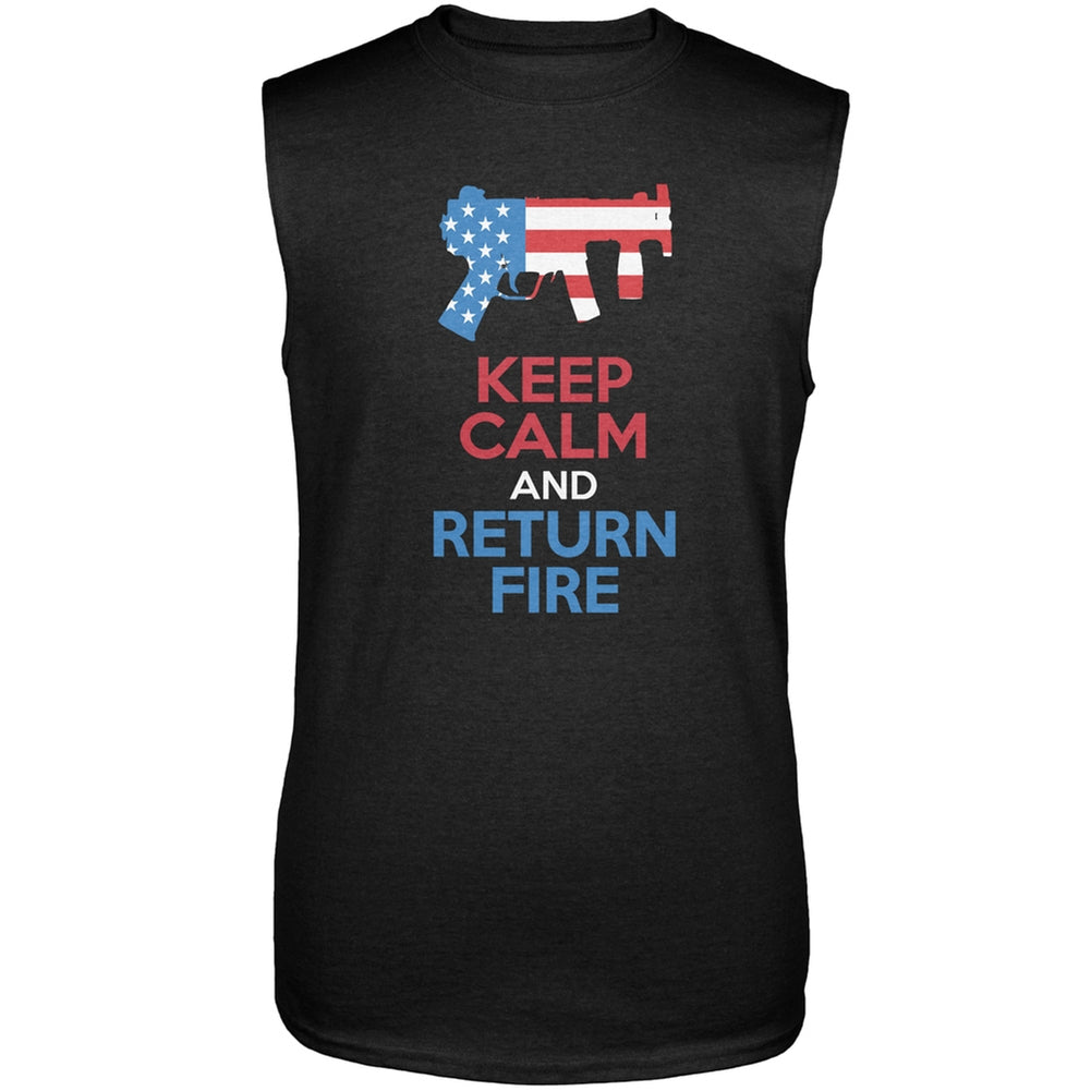Keep Calm and Return Fire Submachine Gun Sleeveless Shirt Men's T-Shirts Old Glory 2XL Black