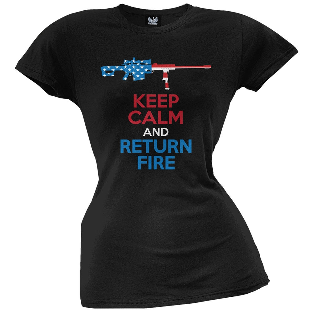 Keep Calm and Return Fire 50 CAL Juniors T-Shirt Juniors T-Shirts Old Glory