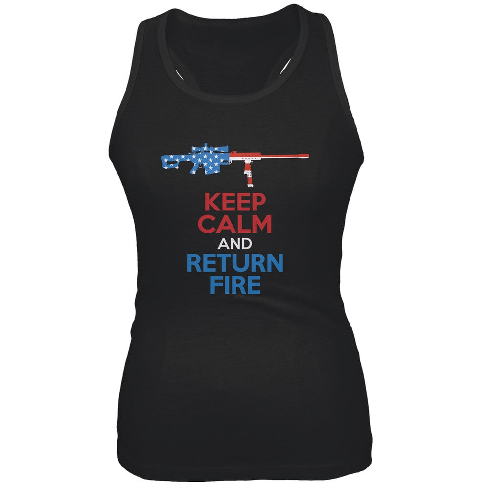 Keep Calm and Return Fire 50 CAL Juniors Tank Top Juniors Tank Tops Old Glory