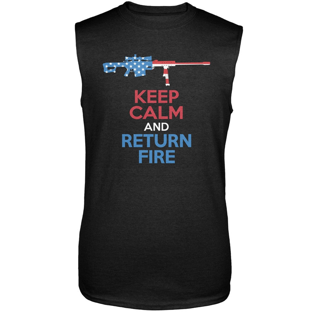 Keep Calm and Return Fire 50 CAL Sleeveless Shirt Men's T-Shirts Old Glory